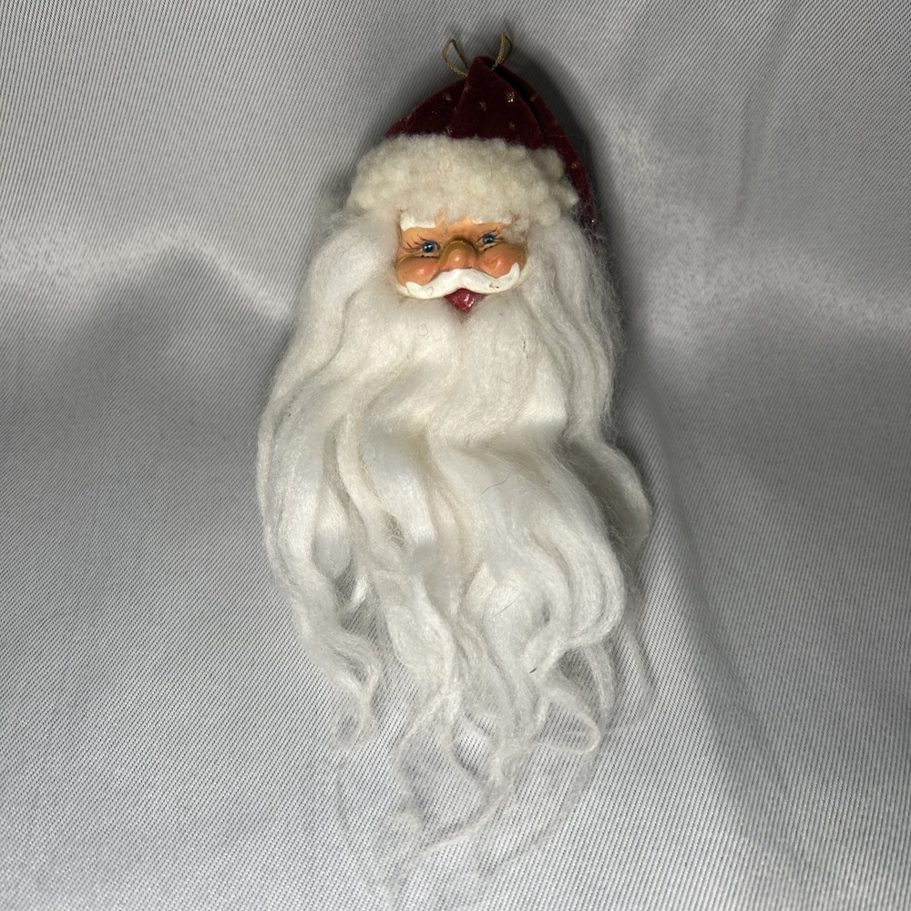 Vintage 1980's Hand-Painted‎ Santa Claus Head Hanging Christmas Ornament 7"